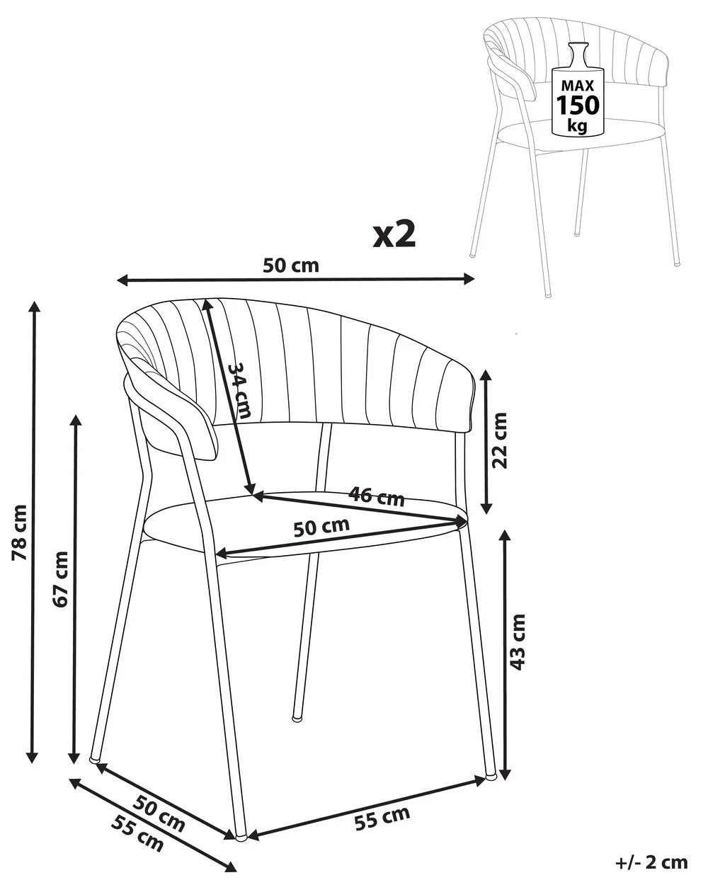 Set of 2 Dining Chairs MARIPOSA Velvet Pink_871968