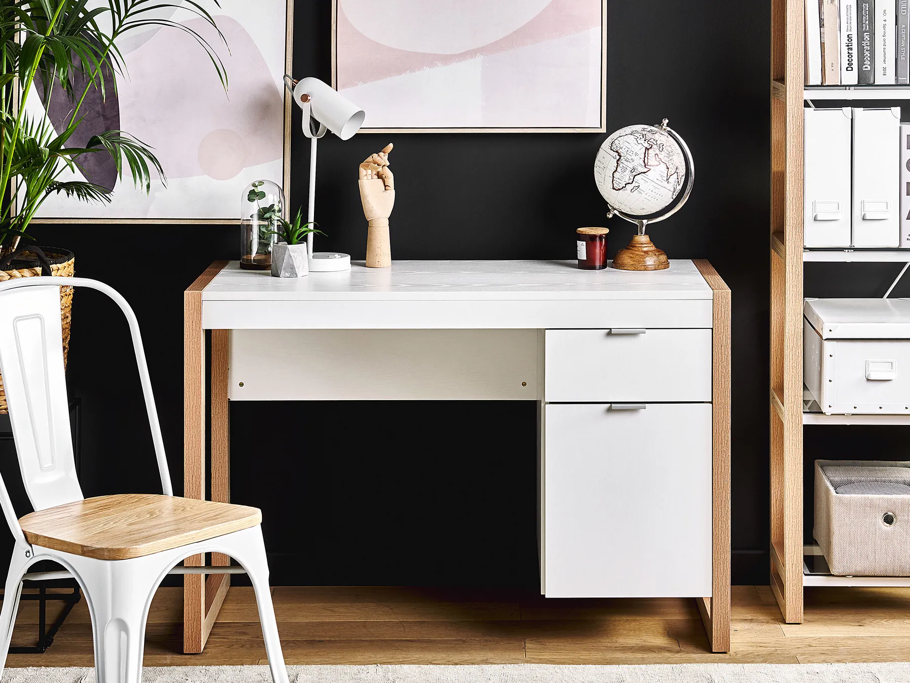 Home Office Desk JOHNSON 112 cm 50 cm with Storage Brown/ White_790280