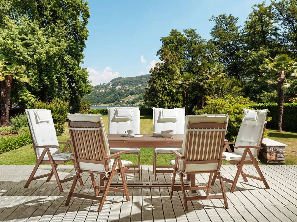 Garden Dining Set 6 Seater AMANTEA with Cushions Acacia Wood Off-White