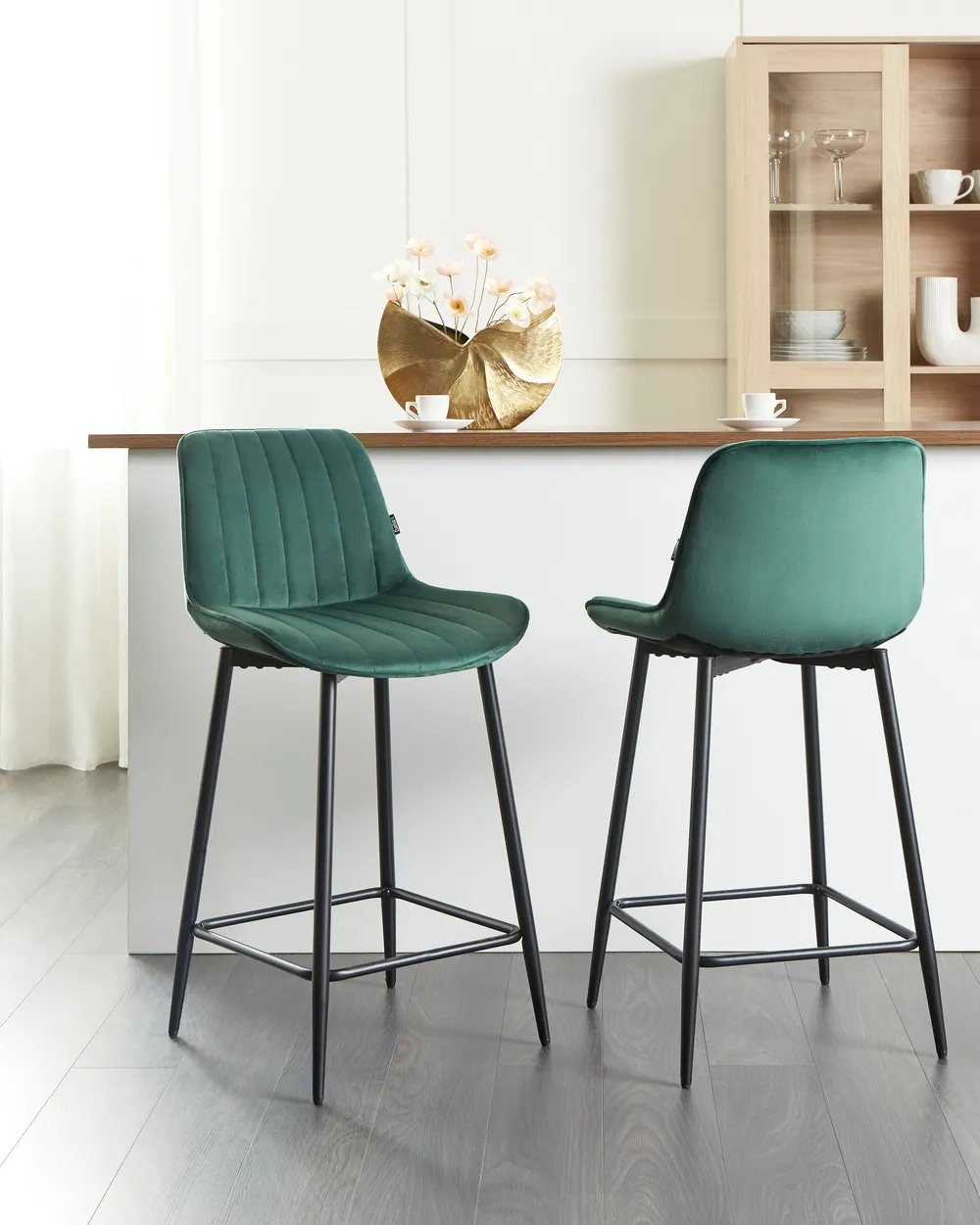 Set of 2 Bar Chairs DUBROVNIK Velvet Emerald Green