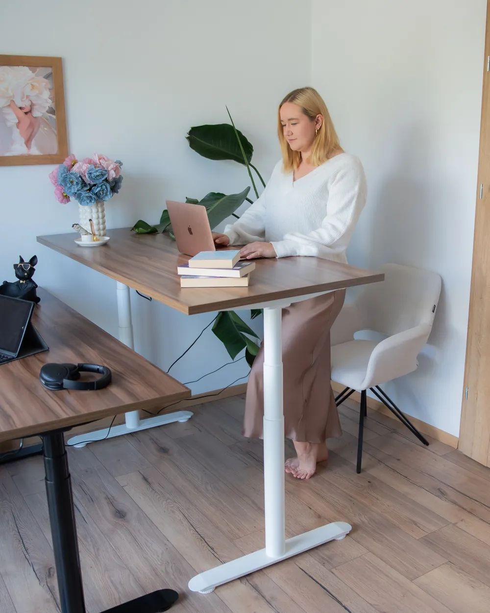 Electric Adjustable Standing Desk DESTINAS 160 cm 72 cm Brown/ White_1022645
