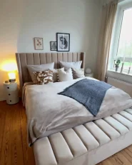 Bed with Storage Bench NOYERS Velvet Beige 180 x 200 cm (EU Super King)_985244