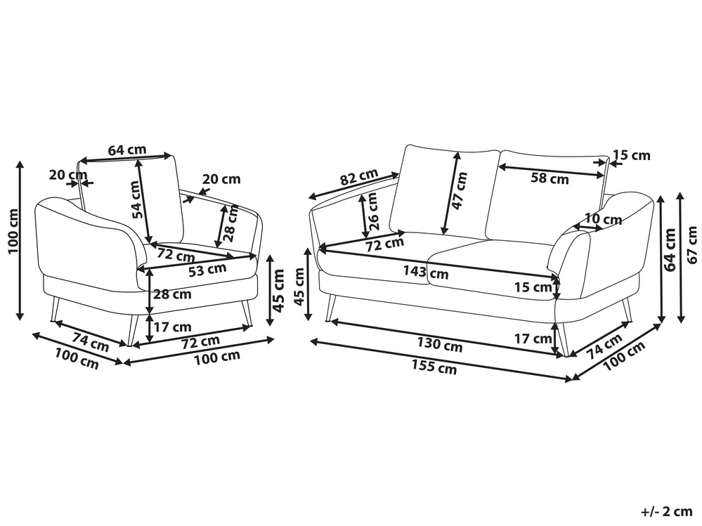 Living Room Set 3 Seater KJAER Fabric Off-White_1006861