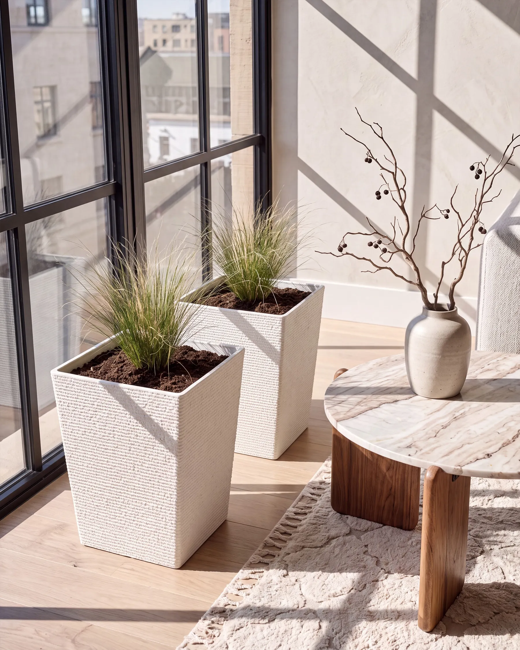 Sett med 2 plantepotter CYRODALIS 42 cm Hvit_1123835
