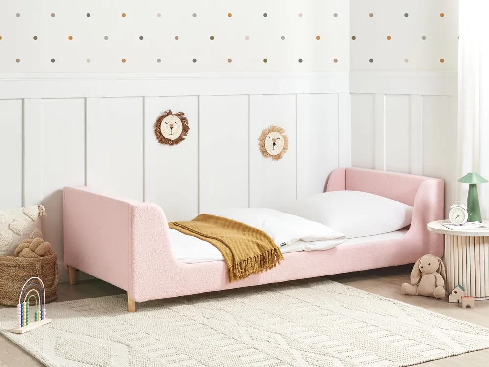 Kids Bed Boucle LAYE 90 x 200 cm (EU Single) Pink