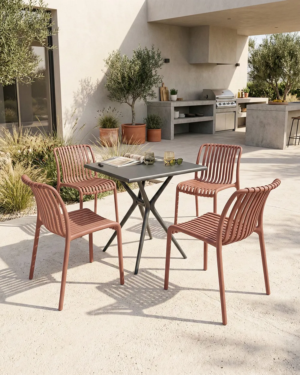 Set of 4 Garden Chairs ARICCIA Light Red