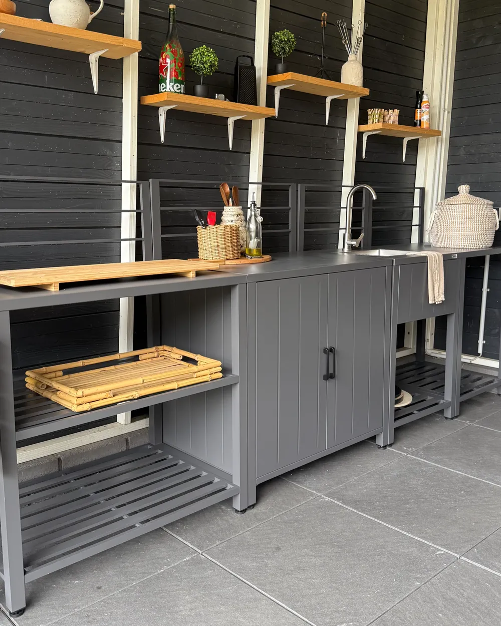 4 Piece Outdoor Kitchen Set with Sink VIGGIANO Grey Metal_1019977