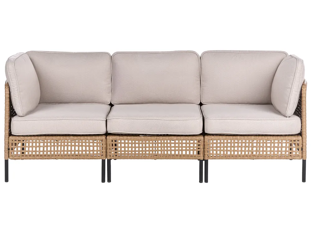 Garden Lounge Set with Table 6 Seater OMEGANA Modular PE Rattan Light Beige_1040895