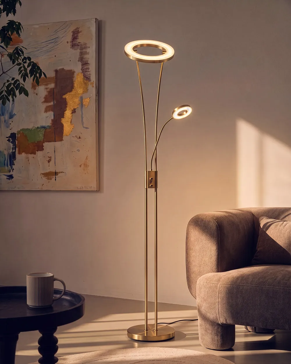 LED Floor Lamp KENNET  with Dimmer Metal Brass