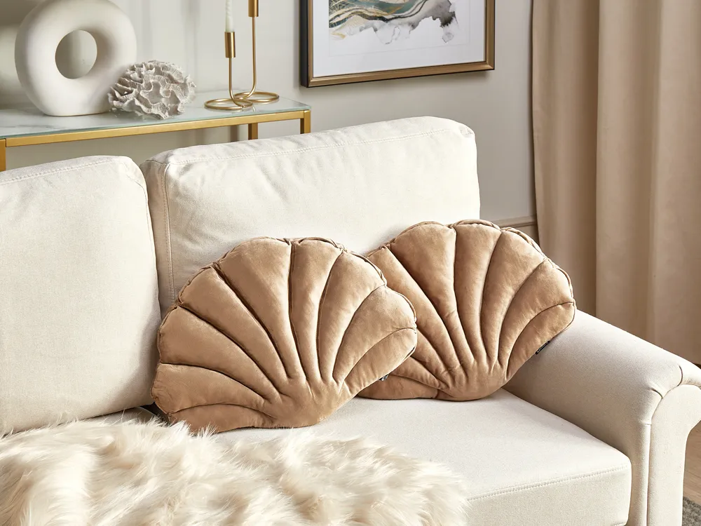Set of 2 Decorative Cushions CONSOLIDA 47 x 35 cm Velvet Dark Beige Solid