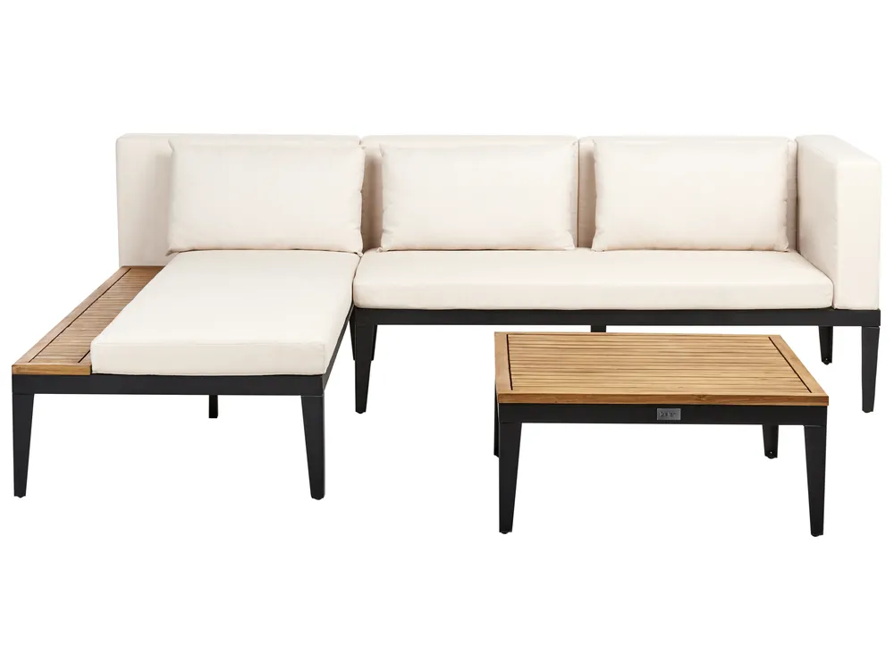 Garden Corner Sofa with Table 3 Seater BRACCIANO Certified Acacia Wood Light Beige Right Hand