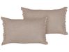 Set of 2 Decorative Cushions SASSAFRAS 30 x 45 cm Linen Light Brown Solid