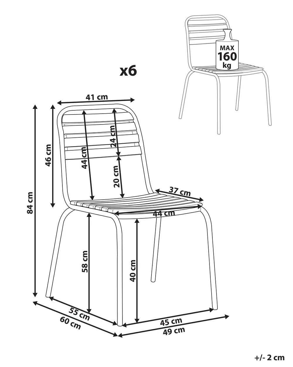 Set of 6 Garden Chairs VALLESE Acacia Wood Brown_932850