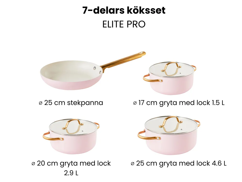 Kokkärlsset med 7 delar ELITE PRO Pastellrosa_992839