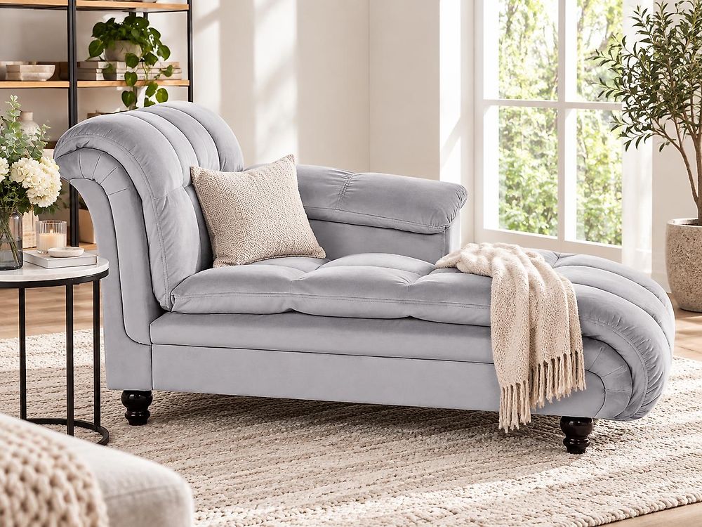 Left-Hand Chaise Longue LORMONT Velvet Light Grey
