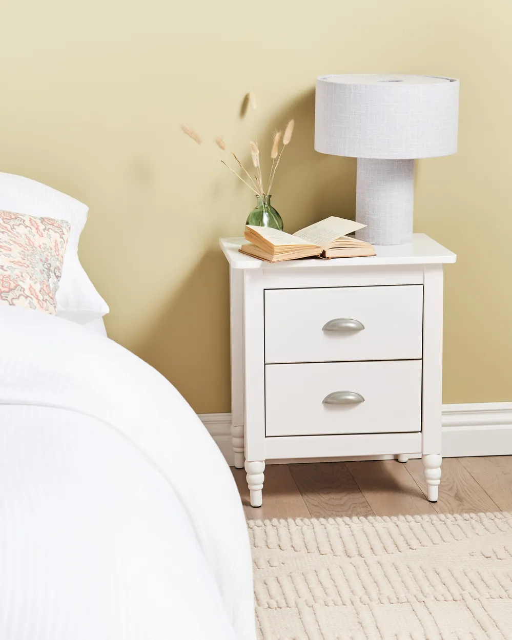 2 Drawer Bedside Table SHILLINGTON Pine Wood White