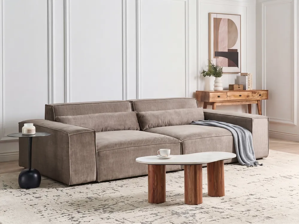 Modular Sofa 2 Seater HELLNAR Fabric Light Brown