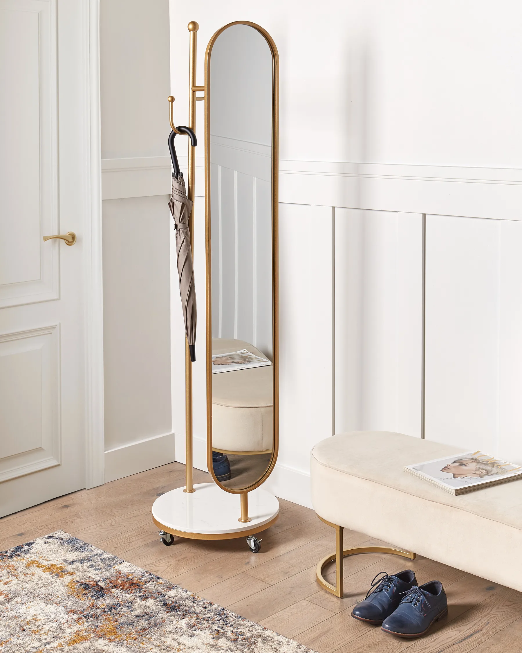 Coat Stand with Mirror LORENA 172 cm Metal Gold_935080