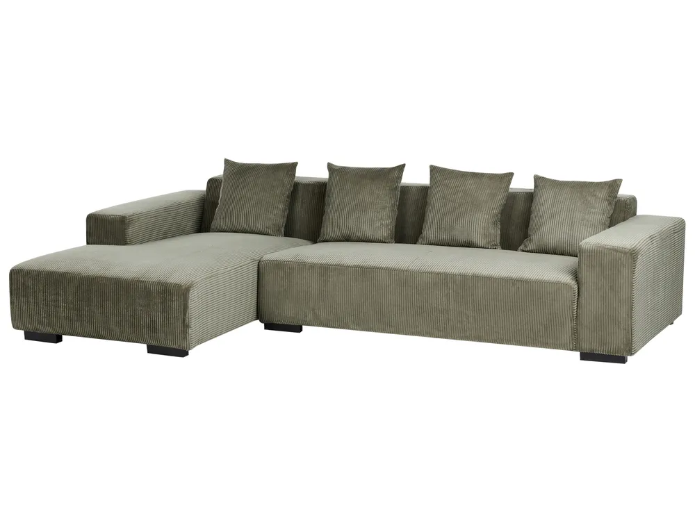 Corner Sofa 4 Seater LUNGO Corduroy Green Right Hand_962316