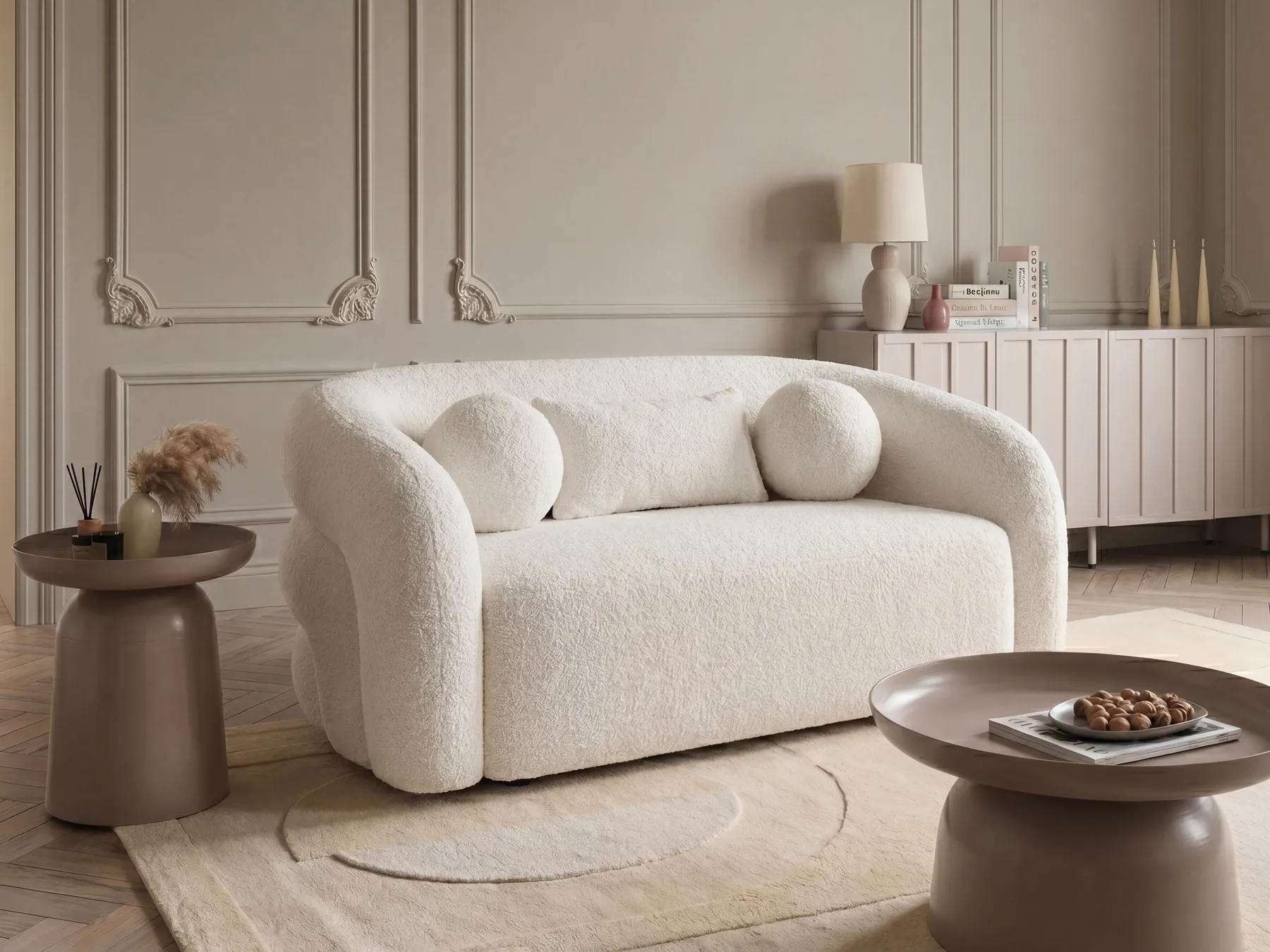 Soffa 2-sits EGEDAAL Bouclé Vit_1053457