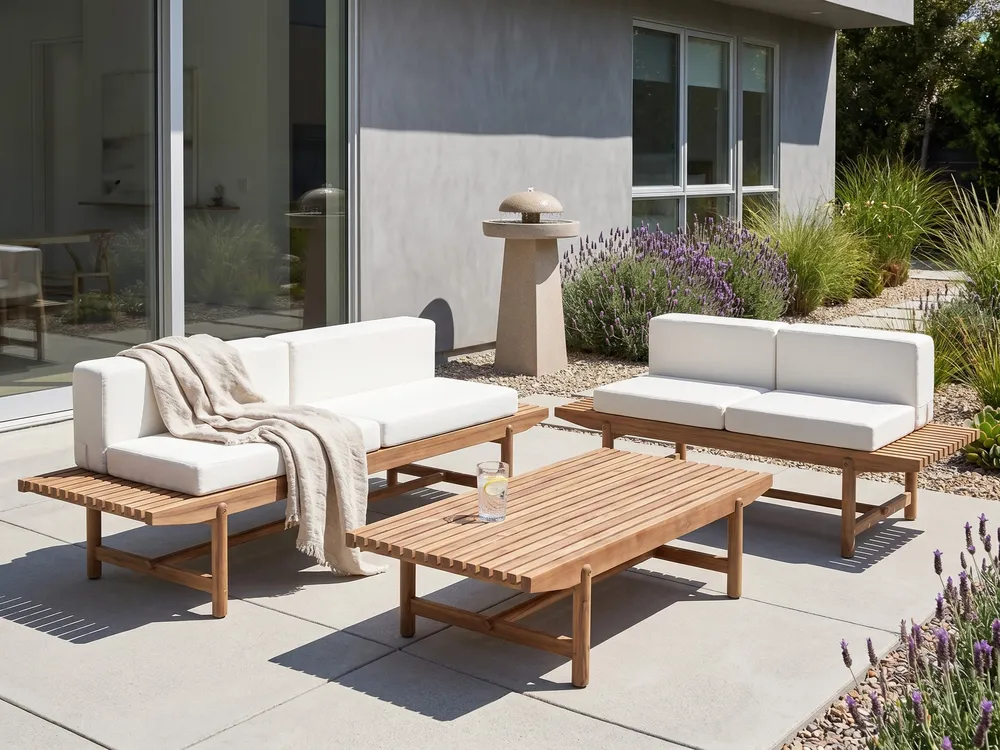 Garden Lounge Set with Table 4 Seater GIAVENO Acacia Wood Off-White_958651