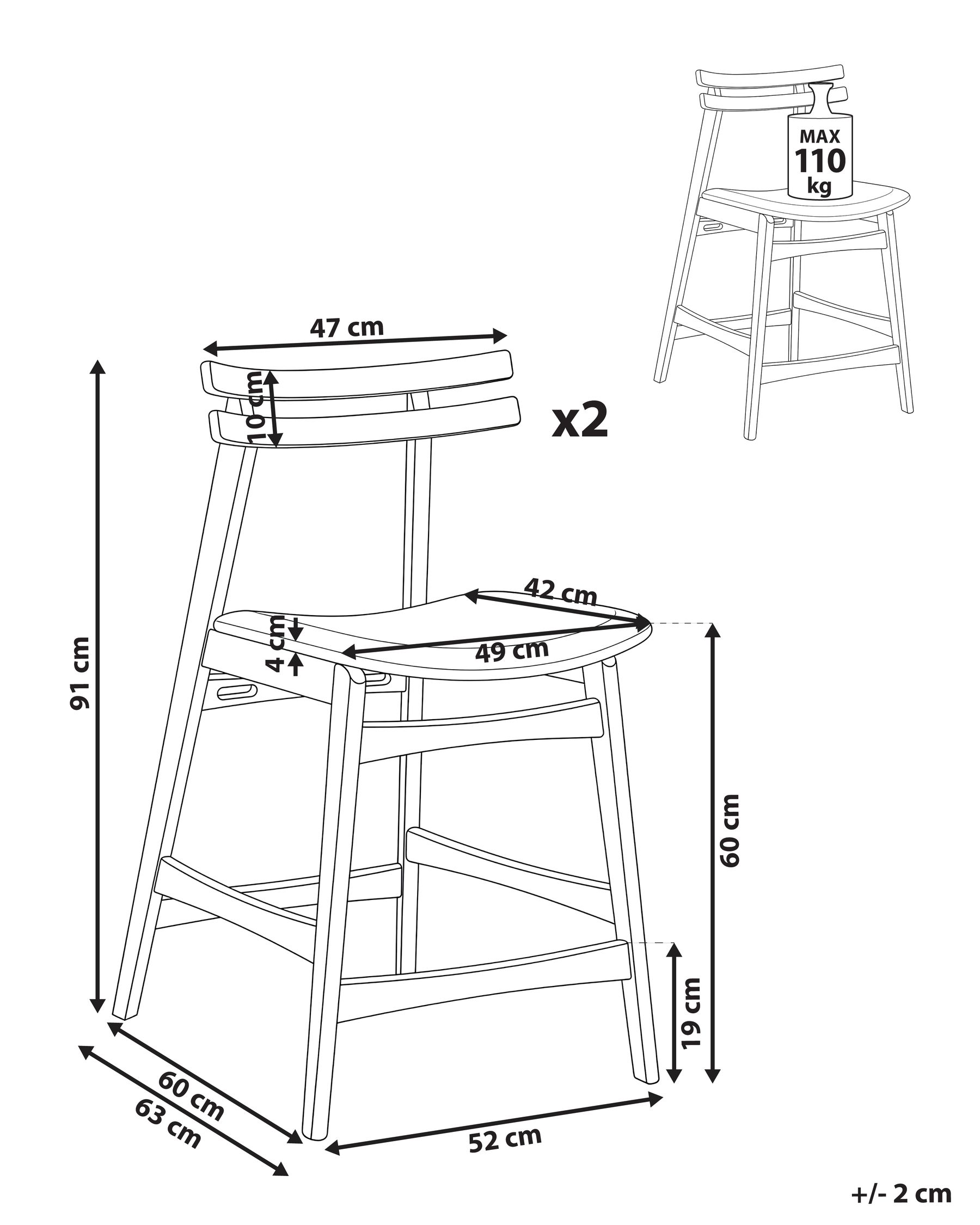 Set med 2 barstolar CYNTHIANA Trä Brun/ Ljusbeige_1060385