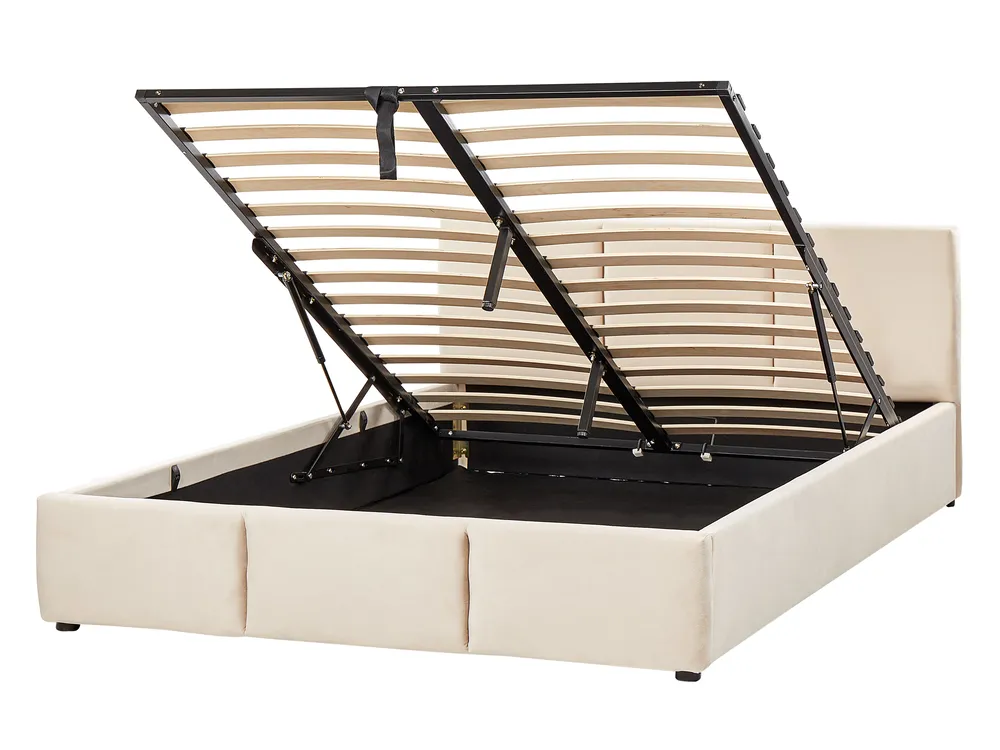 Ottoman Bed BOUSSE Velvet Light Beige 140 x 200 cm (EU Double)