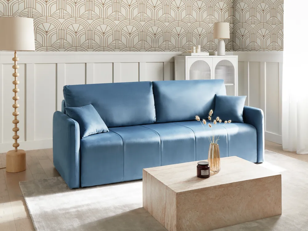 Sofa Bed 3 Seater EGGE Velvet Blue
