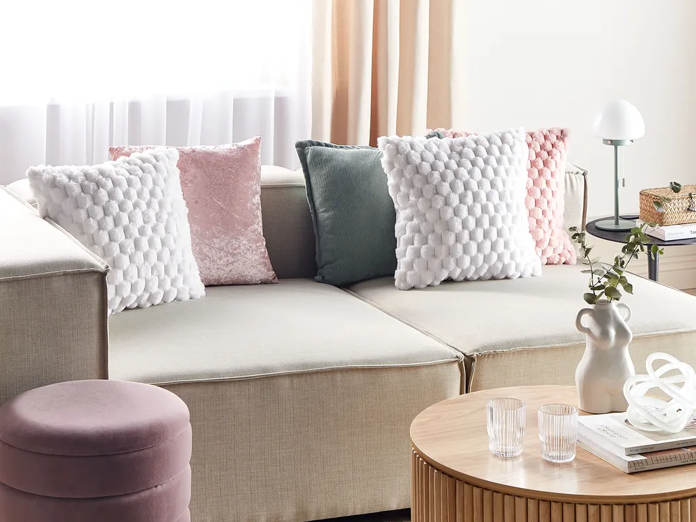 Set of 2 Decorative Cushions PURSLANE 43 x 43 cm Faux Fur White Geometric Pattern