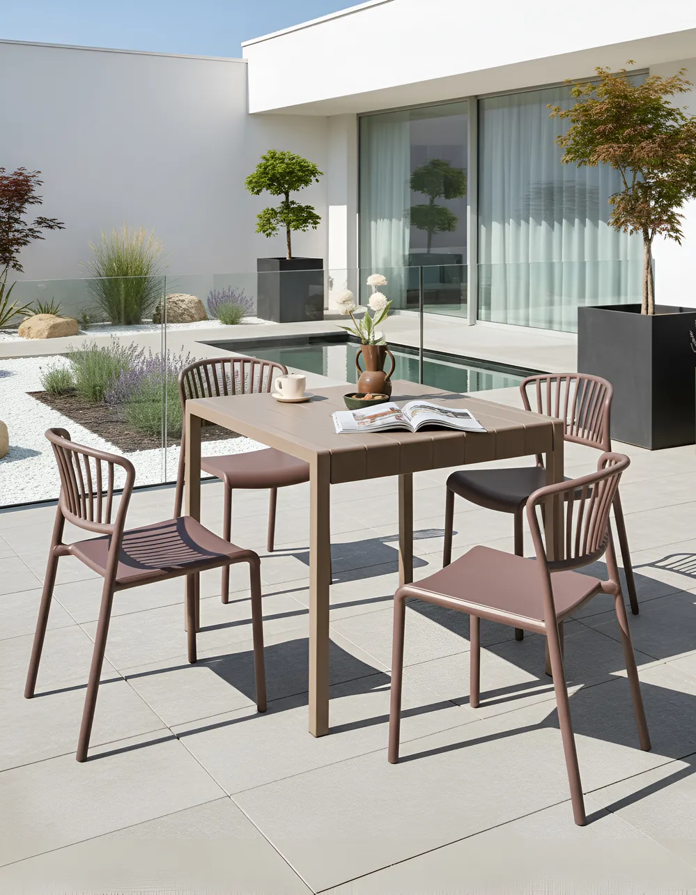 Set of 4 Garden Chairs GELA Brown