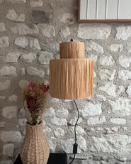 Sett med 2 vegglamper SHINFA Flettverk Naturlig_1050577
