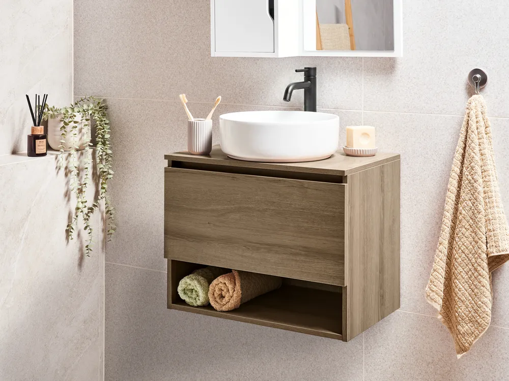 Wall Mounted Vanity Unit NATAL 60 cm Light Brown