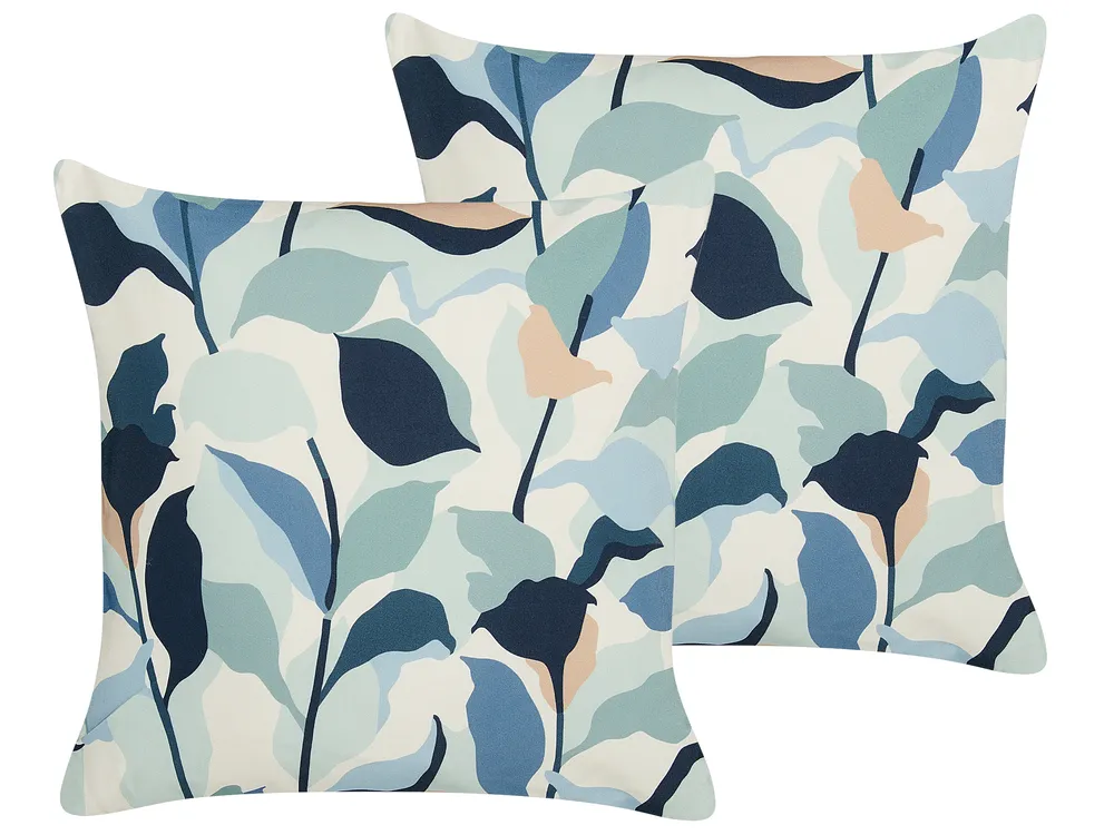 Set of 2 Outdoor Cushions VEGLINO Plant Pattern 45 x 45 cm Blue