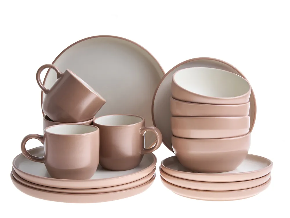 Set of 16 Dinnerware NUTMEG Stoneware Brown