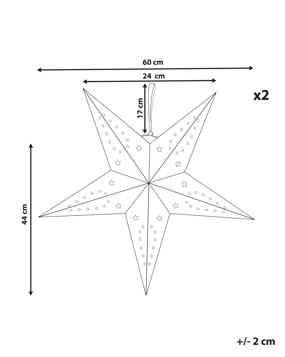 Seinäkoristesetti 2 kpl LED-valo MOTTI 60 cm Tähti Musta_835555