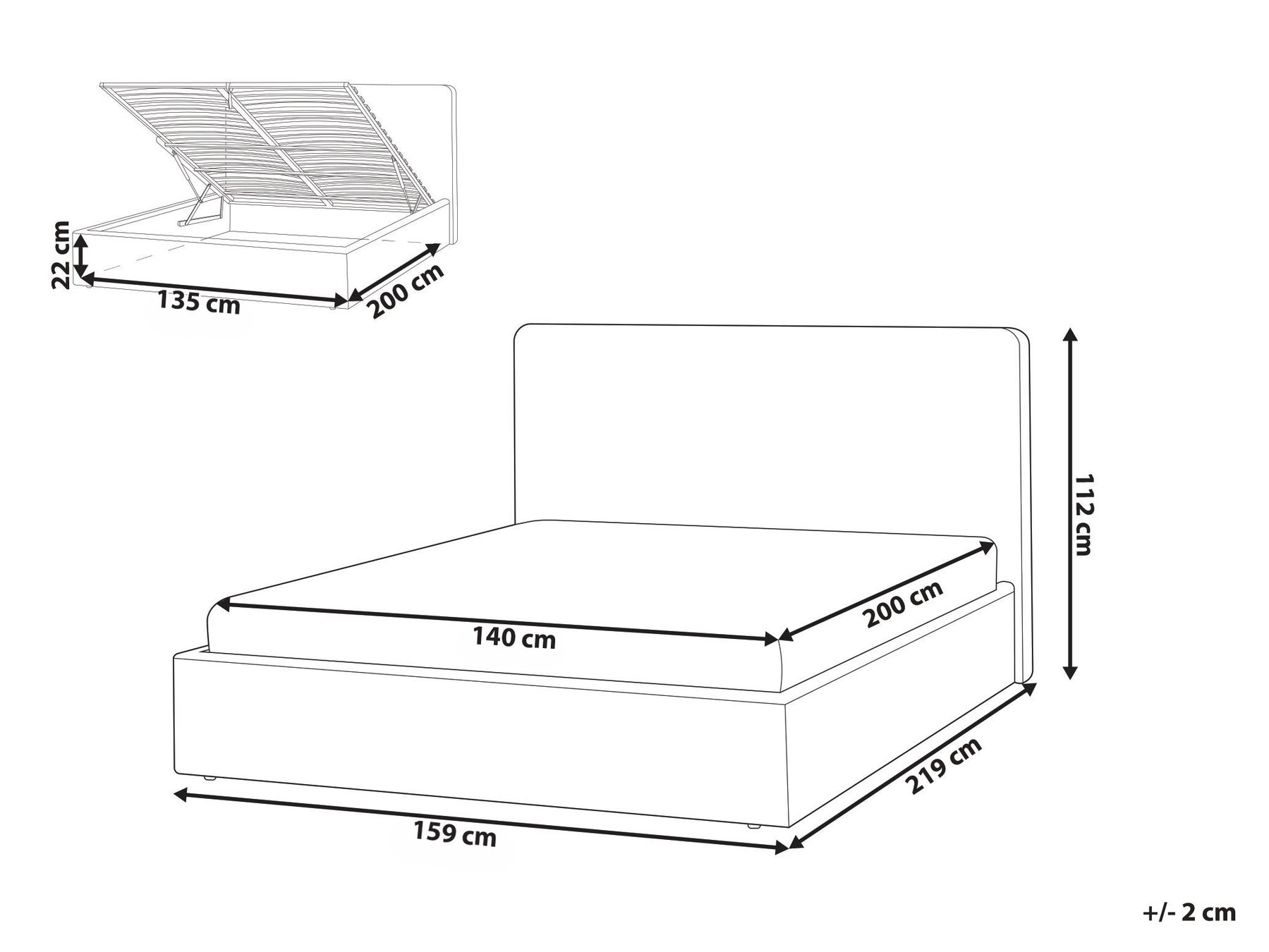 Säng med förvaring BRENON Bouclé Off-White 140 x 200 cm_1055927