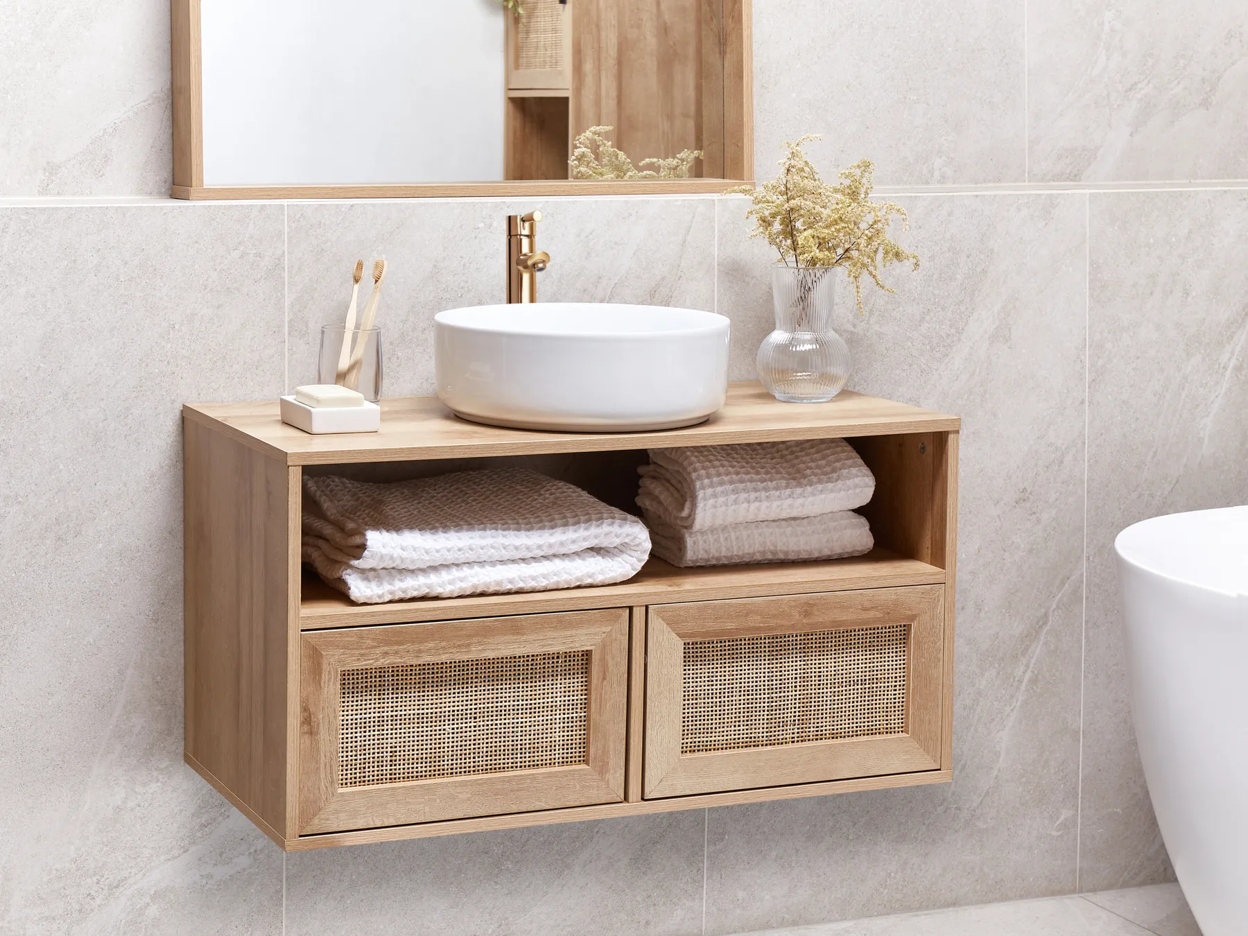 Wall Mounted Vanity Unit ROSELL 86 cm Light Brown_952952