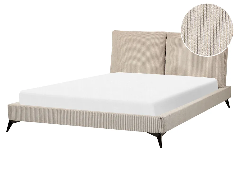 Bed Corduroy MELLE 160 x 200 cm (EU King Size) Taupe