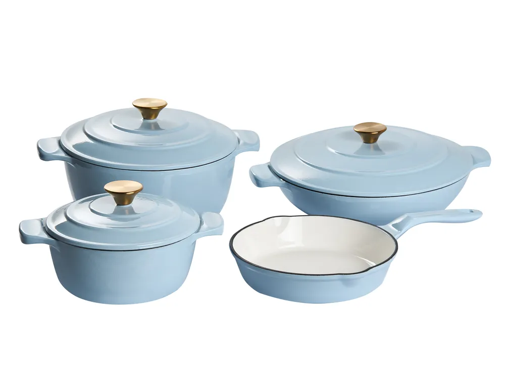 7 Piece Cast Iron Set FERRANO Light Blue