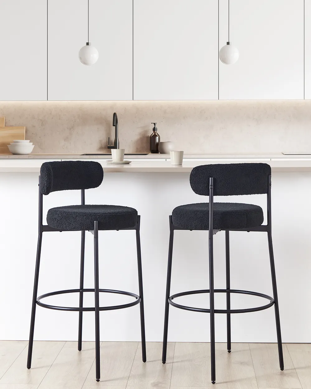 Set of 2 Bar Chairs ALLISON Boucle Black