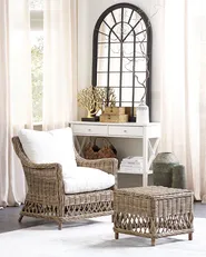 Garden Armchair with Cushions RIBOLLA with Footstool Rattan Natural_824009