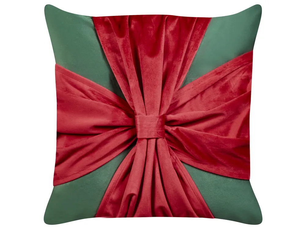 Set med 2 prydnadskuddar MARSHMALLOW 45 x 45 cm Sammet Röd Grön Julmotiv_946840
