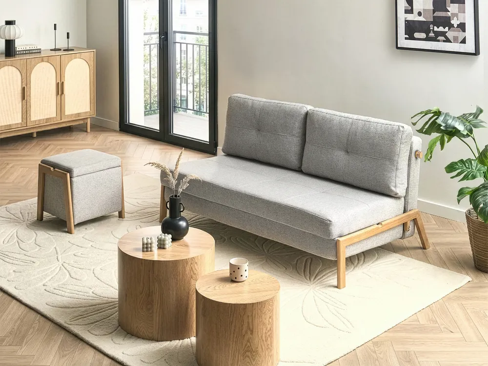 Living Room Set 3 Seater EDLAND with Pouffe Fabric Light Grey