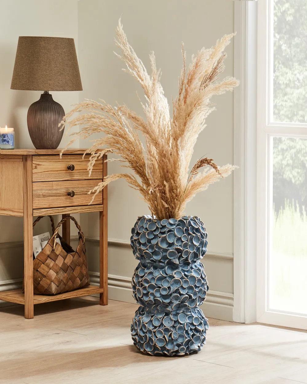 Flower Vase MUZAKI 52 cm Ceramic Blue