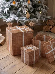 Set of 3 Baskets Christmas Gifts CADEAU Rattan Natural_1085230