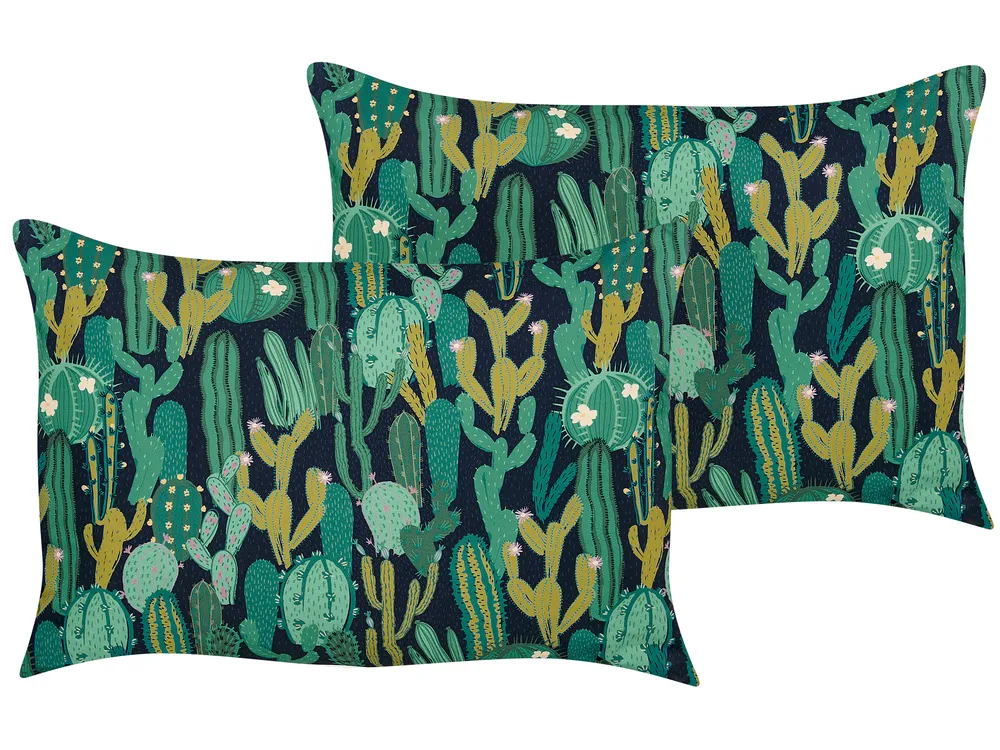 Set of 2 Outdoor Cushions BUSSANA Plant Pattern 40 x 60 cm Green