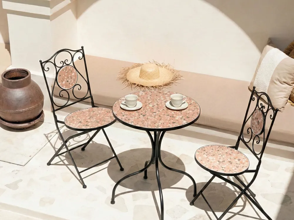 Bistro Table ADRANO 60 cm 60 cm Metal Terrazzo Effect Black
