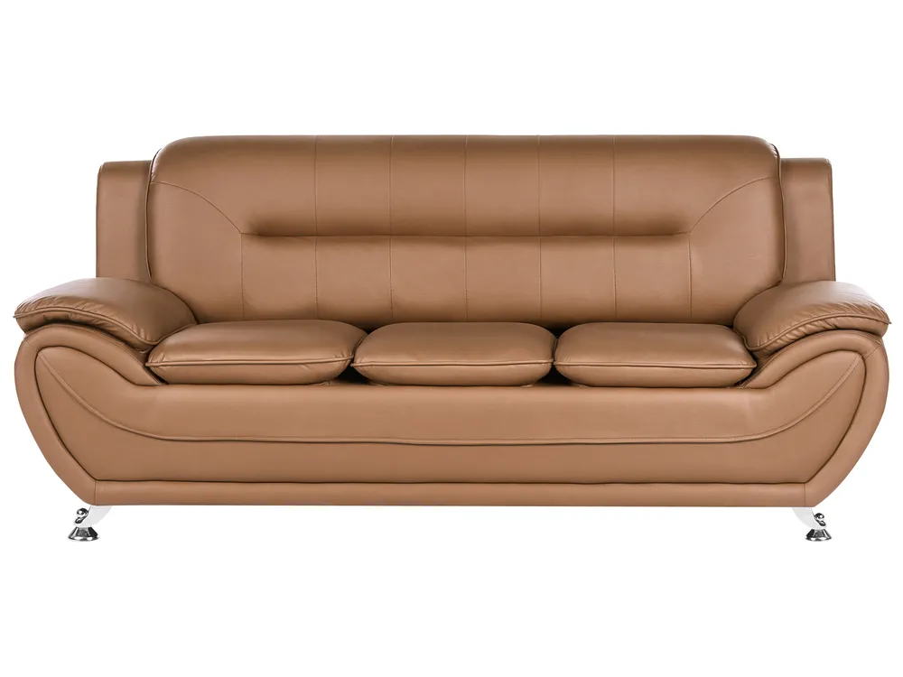 Sofa 3 Seater LEIRA Faux Leather Golden Brown