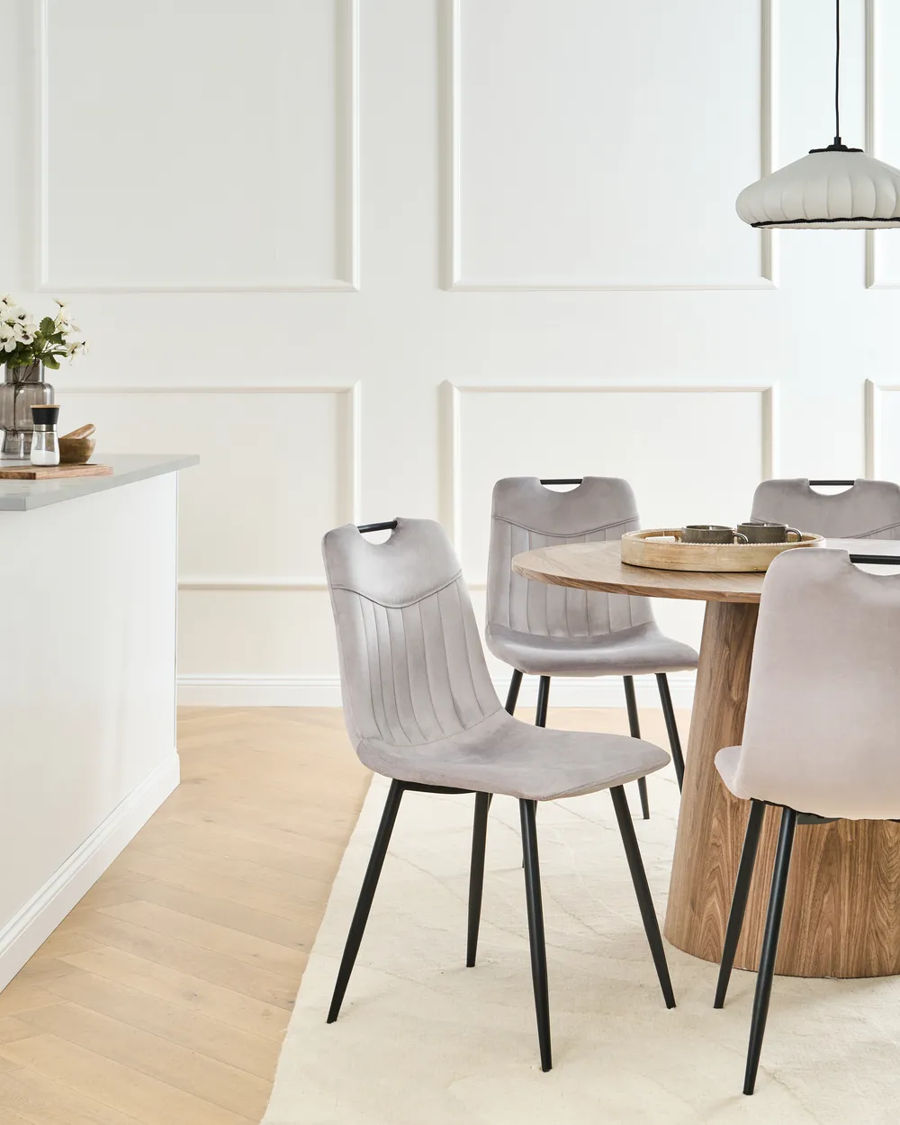 Set of 4 Dining Chairs ARGYLE Velvet Light Grey