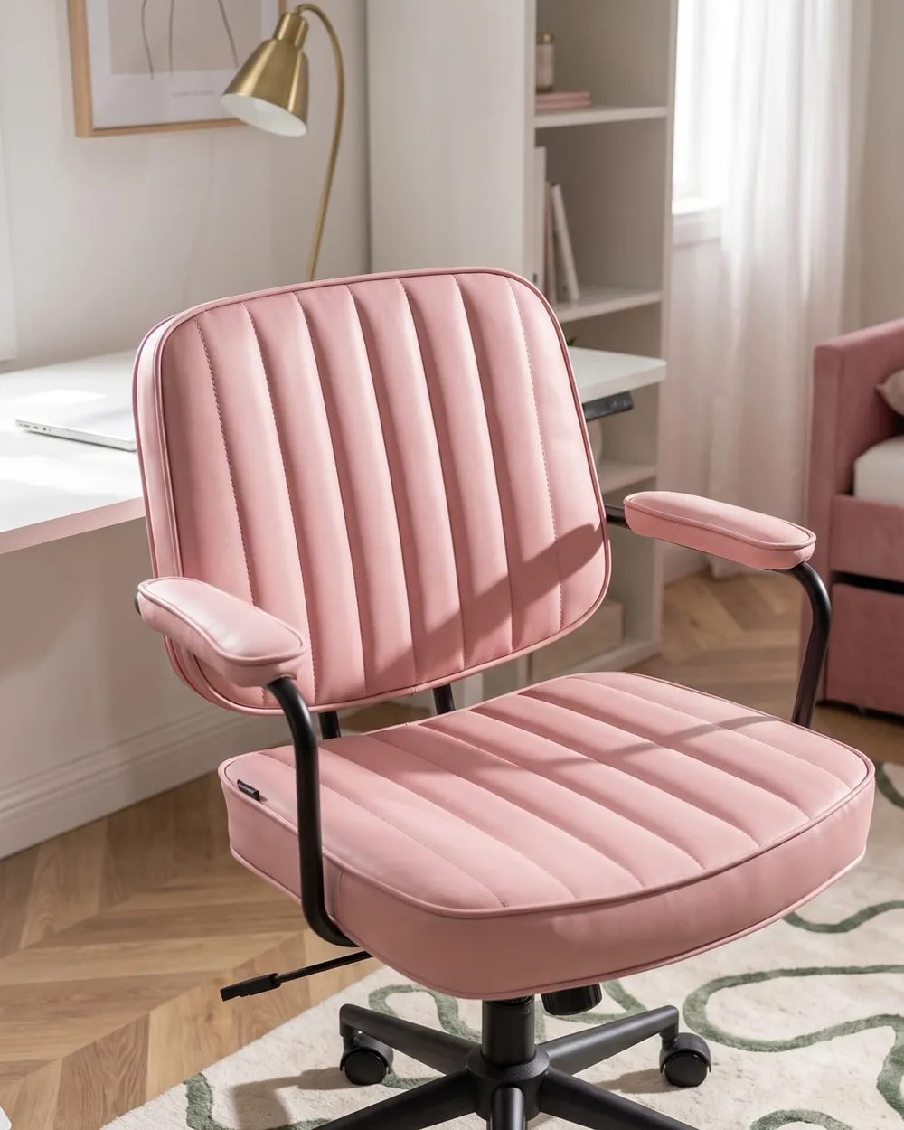 Desk Chair BERNE Faux Leather Pastel Pink_1120064